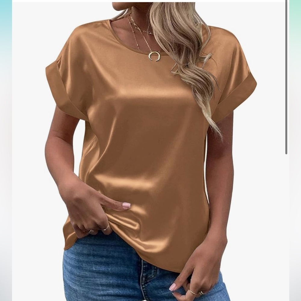 NEW! Amazon Women’s‎ Satin Silk Short Sleeve Blouse